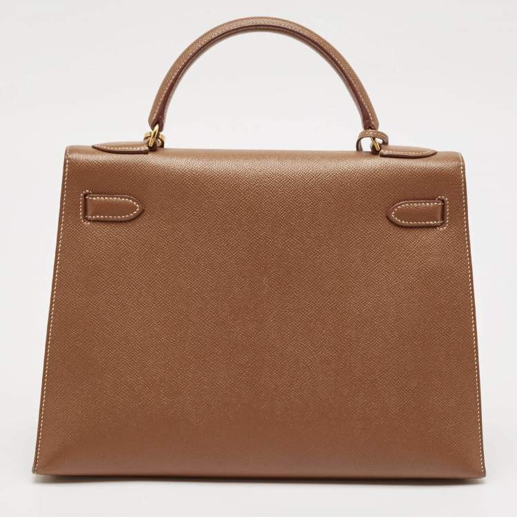 Pre Owned Hermes Gold Courchevel Leather Gold Finish Kelly Sellier 32 Bag