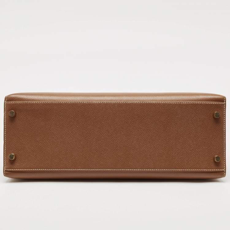 Pre Owned Hermes Gold Courchevel Leather Gold Finish Kelly Sellier 32 Bag