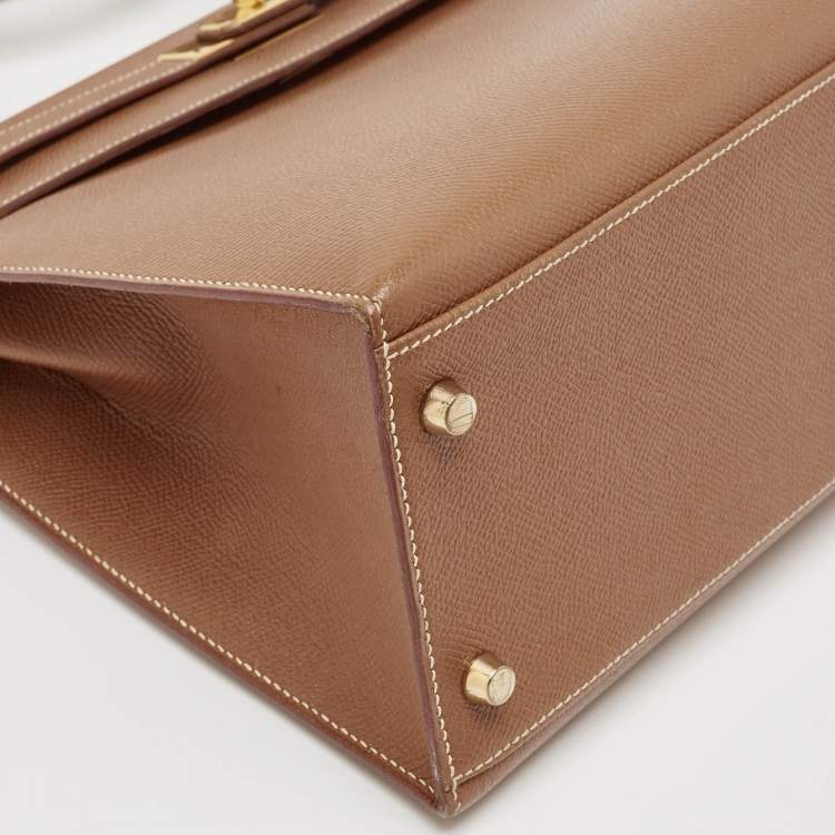 Pre Owned Hermes Gold Courchevel Leather Gold Finish Kelly Sellier 32 Bag