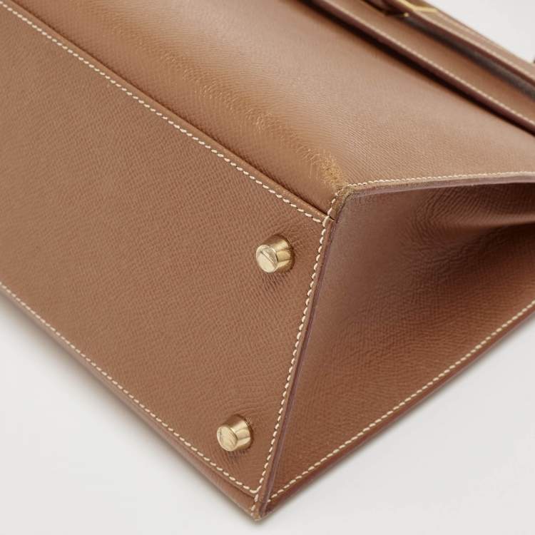 Pre Owned Hermes Gold Courchevel Leather Gold Finish Kelly Sellier 32 Bag