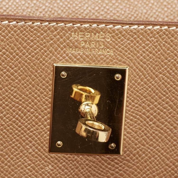 Pre Owned Hermes Gold Courchevel Leather Gold Finish Kelly Sellier 32 Bag
