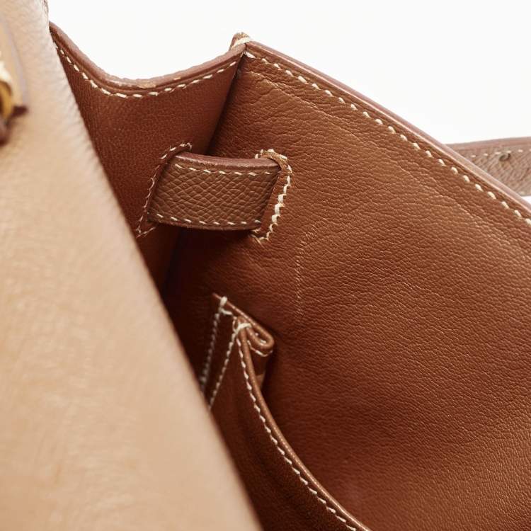 Pre Owned Hermes Gold Courchevel Leather Gold Finish Kelly Sellier 32 Bag
