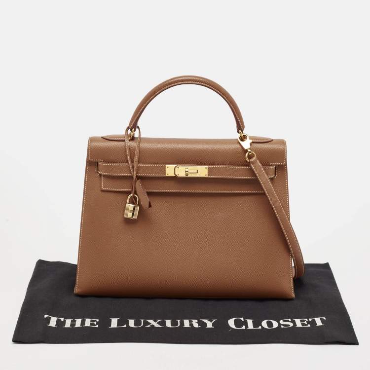 Pre Owned Hermes Gold Courchevel Leather Gold Finish Kelly Sellier 32 Bag