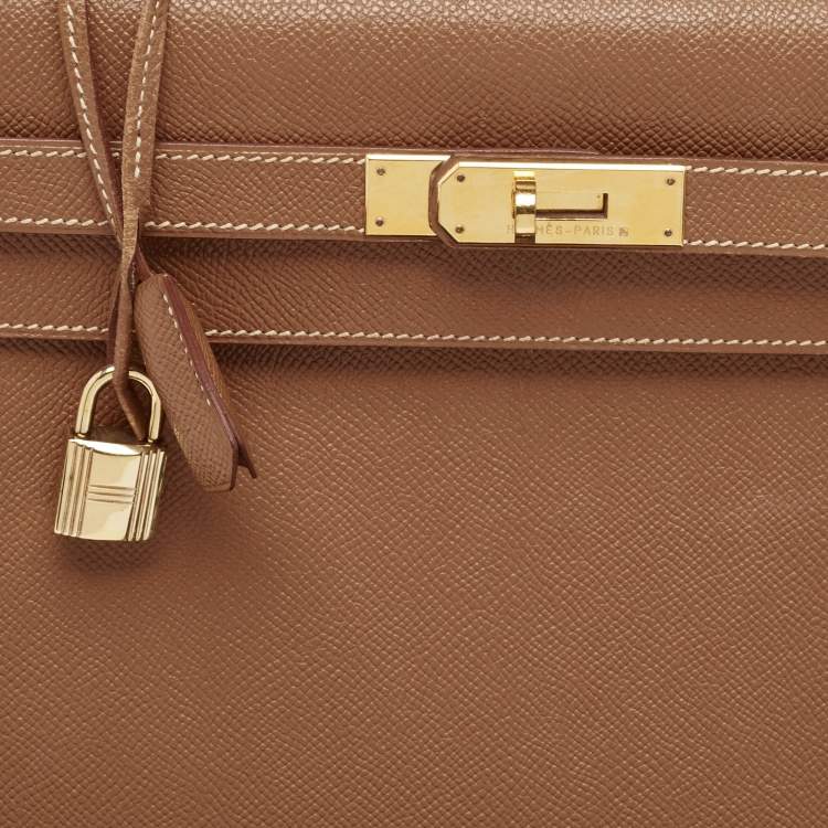 Pre Owned Hermes Gold Courchevel Leather Gold Finish Kelly Sellier 32 Bag