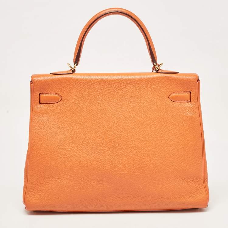 Pre Owned Hermes Orange Taurillon Clemence Leather Gold Finish Kelly Retourne 35 Bag