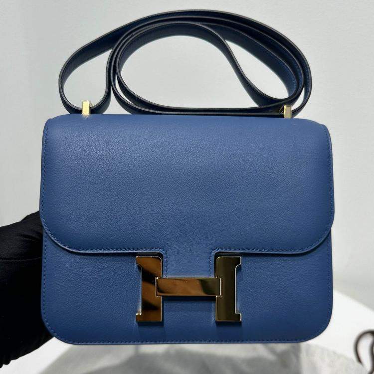 Pre Owned Hermes Agate Blue Evercolor Leather Constance 19 Bag