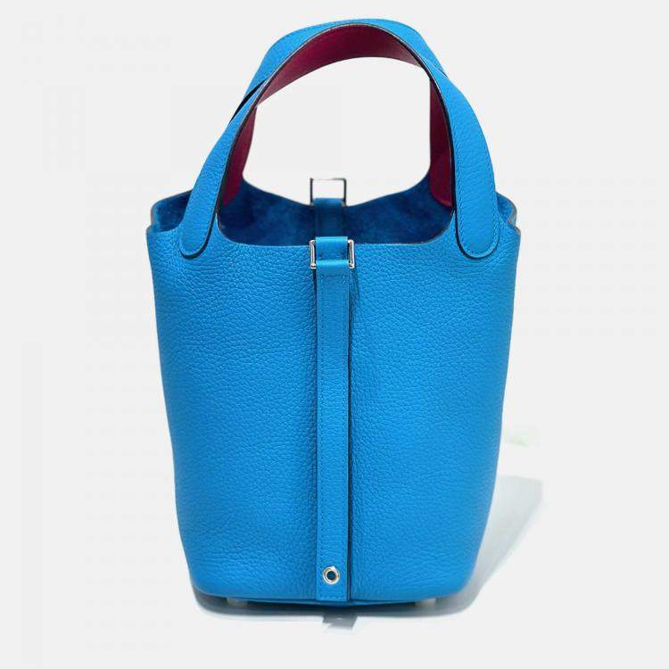 Pre Owned Hermes Blue Leather Picotin 18 Shoulder Bag
