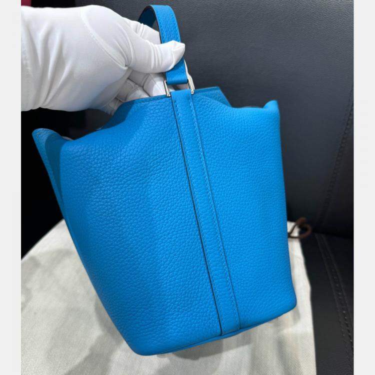 Pre Owned Hermes Blue Leather Picotin 18 Shoulder Bag