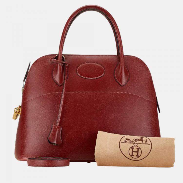 Pre Owned Hermes Red Leather Bolide 31 Handbag