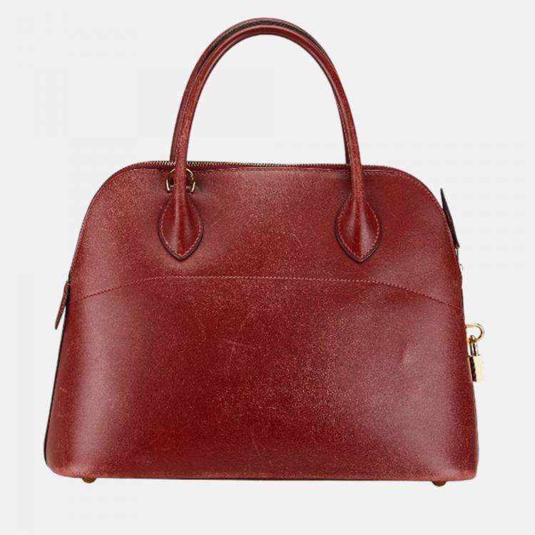 Pre Owned Hermes Red Leather Bolide 31 Handbag