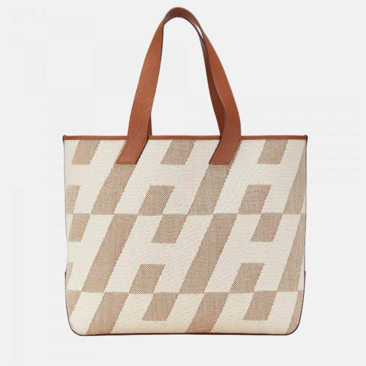 Pre Owned Hermes Gold and Ecru Swift and Toile Cabas H En Biais 40 Tote Bag