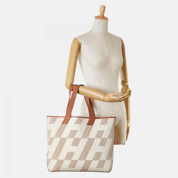 Pre Owned Hermes Gold and Ecru Swift and Toile Cabas H En Biais 40 Tote Bag