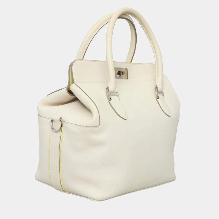 Pre Owned Hermes Craie Soufre, yellow, beige Swift Leather Toolbox 26 Bag