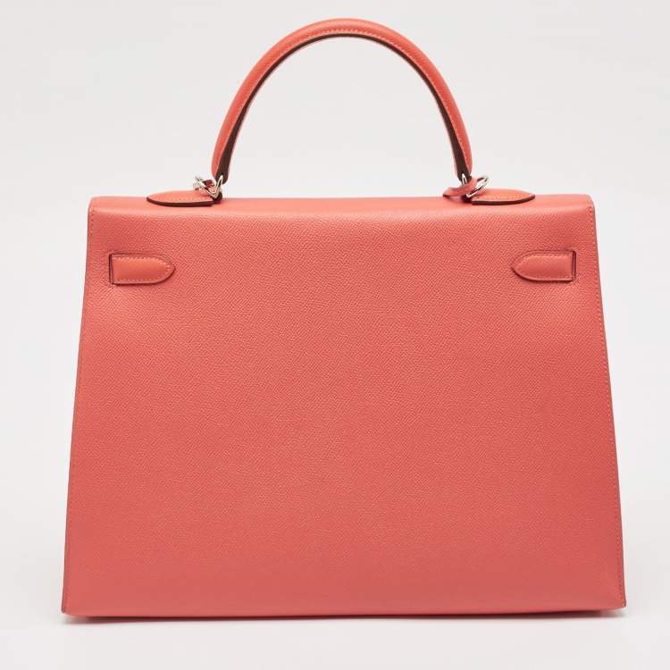 Pre Owned Hermes Rose Jaipur Epsom Leather Palladium Finish Kelly Sellier 35 Bag