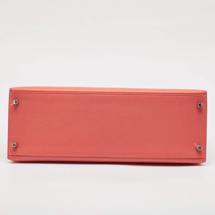 Pre Owned Hermes Rose Jaipur Epsom Leather Palladium Finish Kelly Sellier 35 Bag