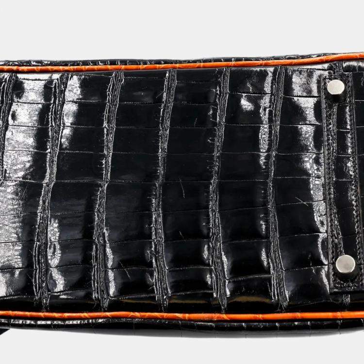 Pre Owned Hermes Orange and Black Niloticus Crocodile Leather Birkin 30