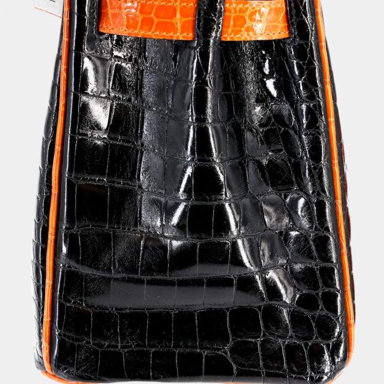 Pre Owned Hermes Orange and Black Niloticus Crocodile Leather Birkin 30