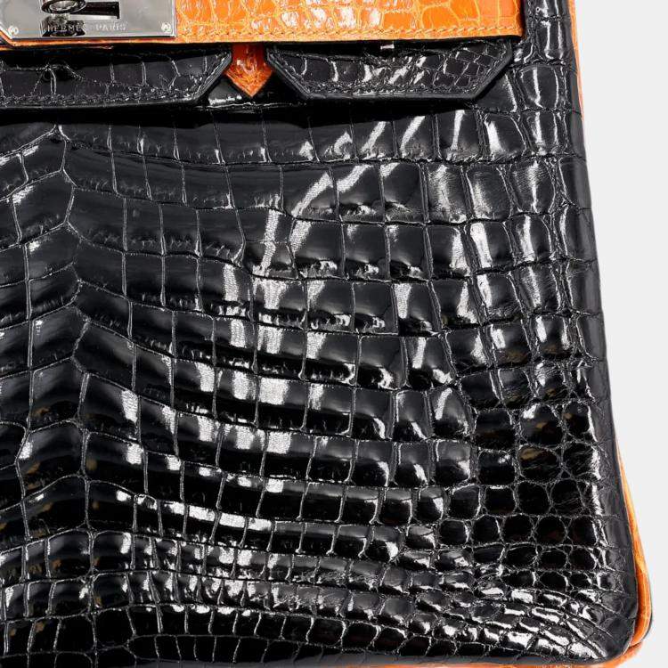 Pre Owned Hermes Orange and Black Niloticus Crocodile Leather Birkin 30