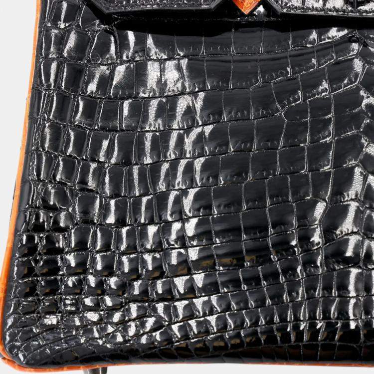 Pre Owned Hermes Orange and Black Niloticus Crocodile Leather Birkin 30