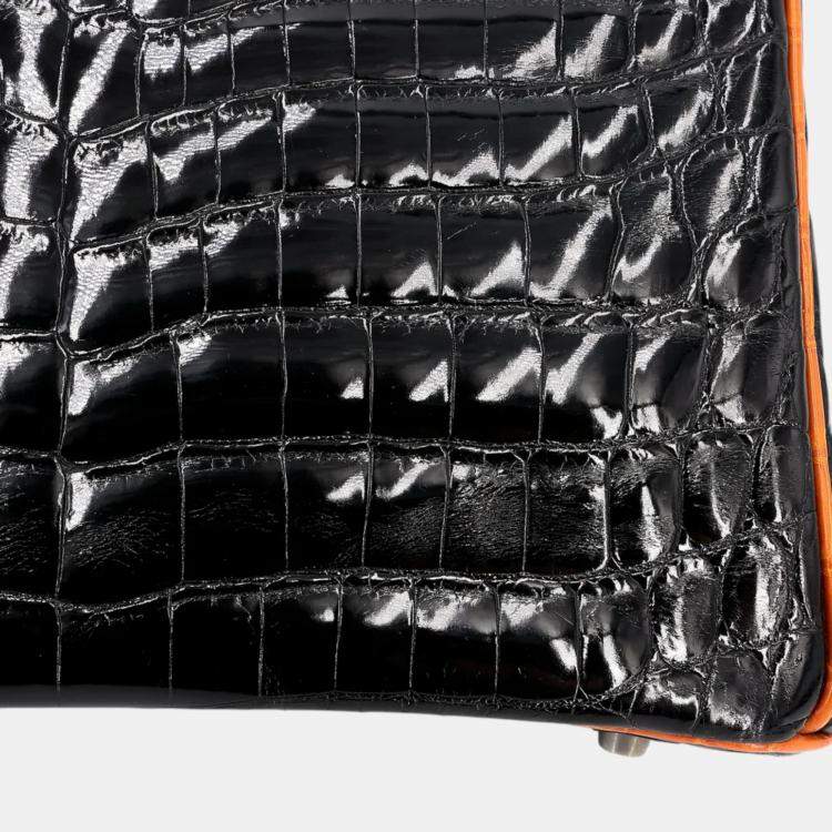 Pre Owned Hermes Orange and Black Niloticus Crocodile Leather Birkin 30