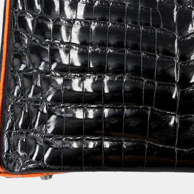 Pre Owned Hermes Orange and Black Niloticus Crocodile Leather Birkin 30