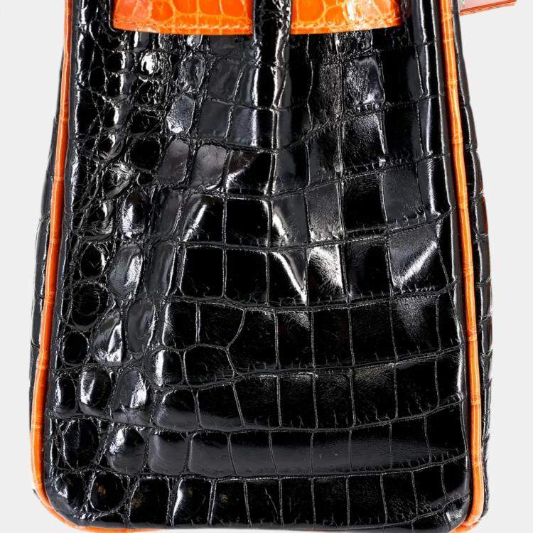 Pre Owned Hermes Orange and Black Niloticus Crocodile Leather Birkin 30
