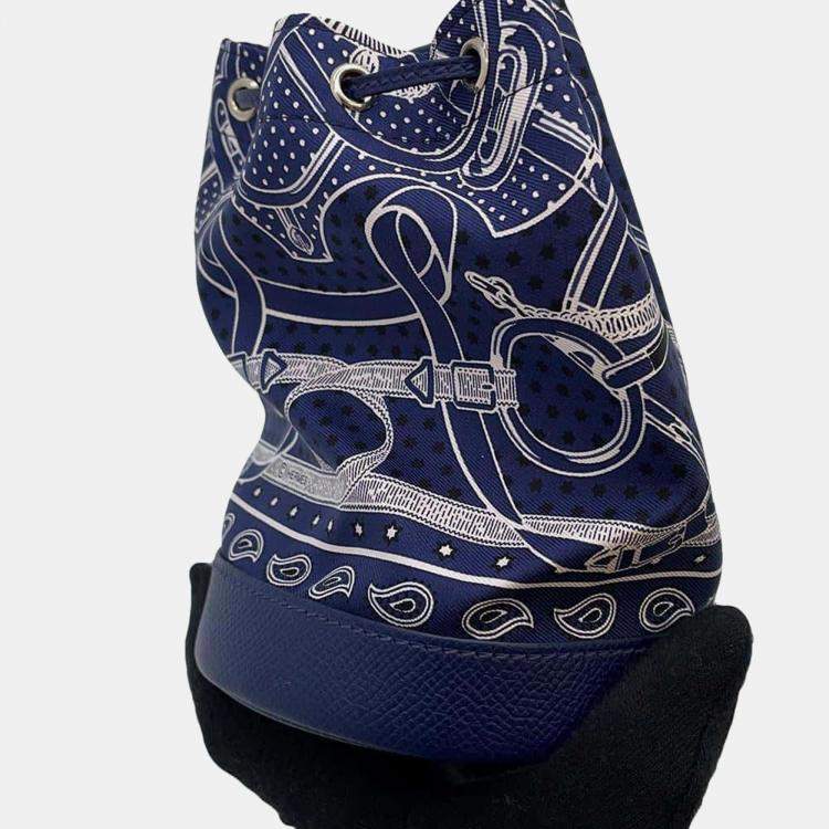 Pre Owned Hermes Blue Leather and Silk Sac Soi Cool Bag