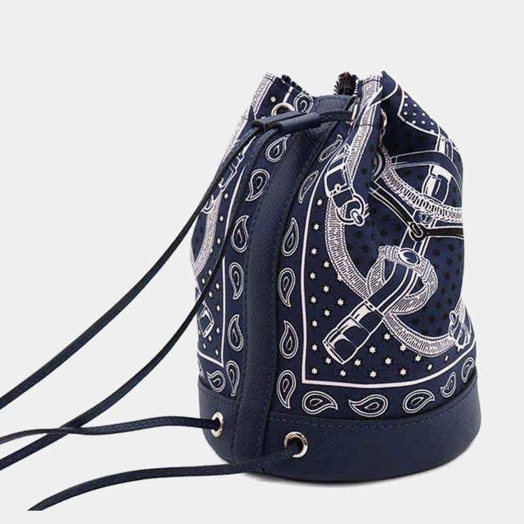 Pre Owned Hermes Blue Leather and Silk Sac Soi Cool Bag