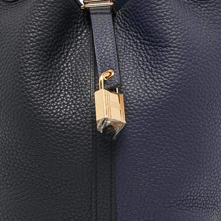 Pre Owned Hermès Bleu Nuit/Noir/Bleu Zanzibar Taurillon Clemence Leather Picotin Lock 22 Bag