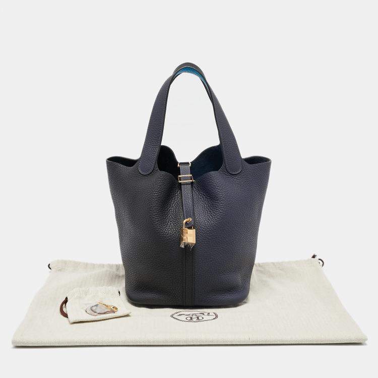 Pre Owned Hermès Bleu Nuit/Noir/Bleu Zanzibar Taurillon Clemence Leather Picotin Lock 22 Bag
