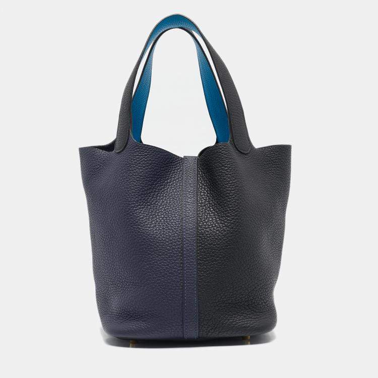 Pre Owned Hermès Bleu Nuit/Noir/Bleu Zanzibar Taurillon Clemence Leather Picotin Lock 22 Bag
