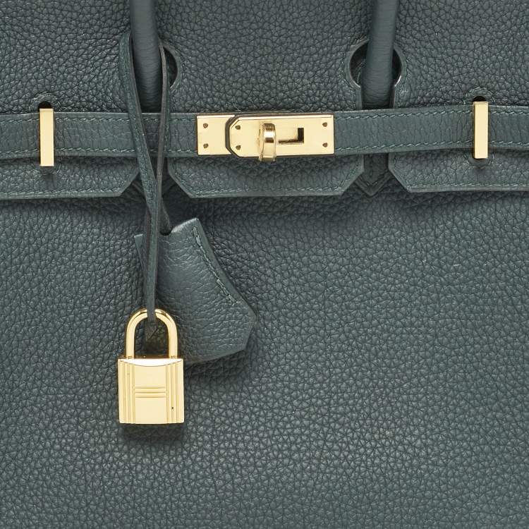 Pre Owned Hermes Vert Cypress Togo Leather Gold Finish Birkin 25 Bag