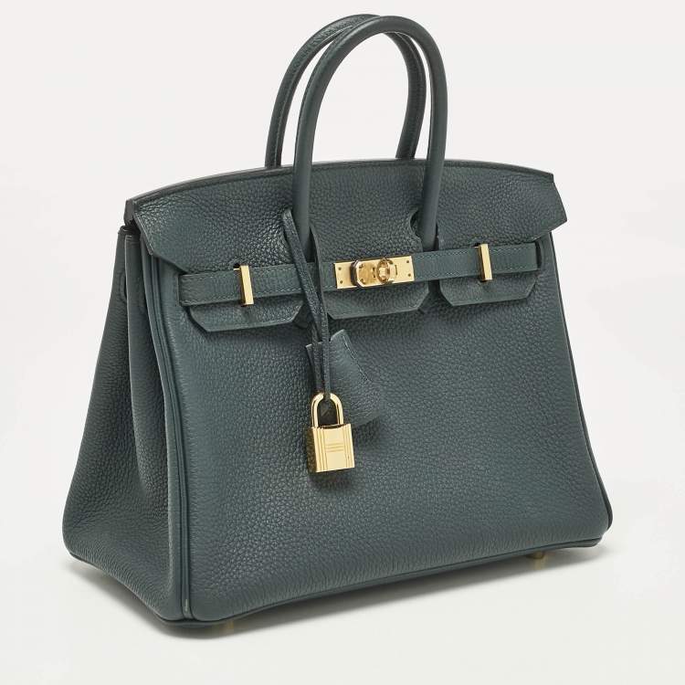 Pre Owned Hermes Vert Cypress Togo Leather Gold Finish Birkin 25 Bag