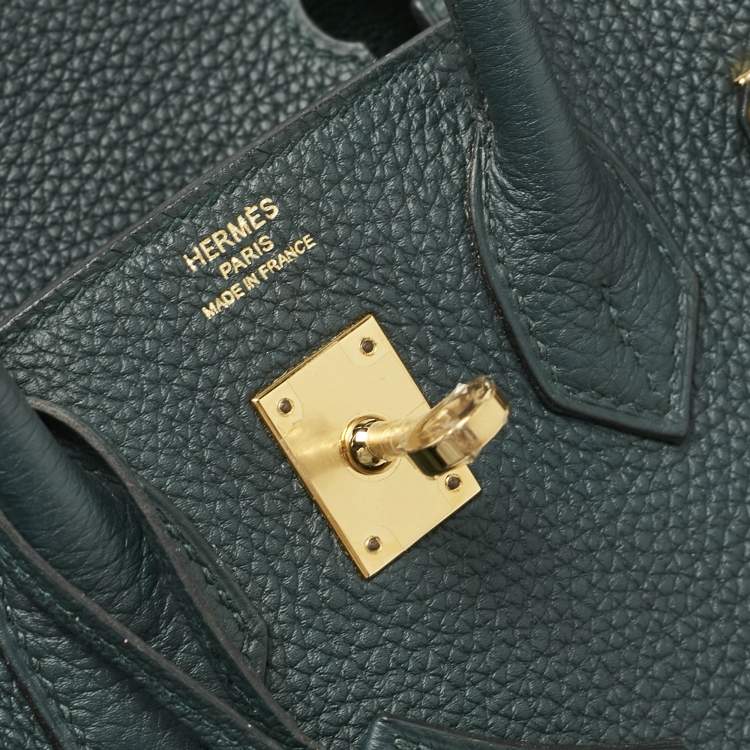 Pre Owned Hermes Vert Cypress Togo Leather Gold Finish Birkin 25 Bag