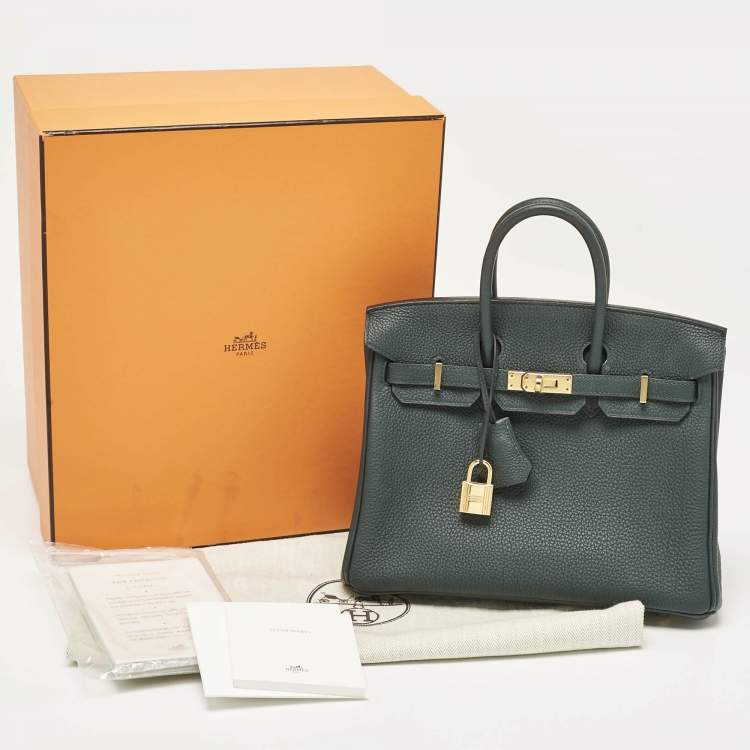 Pre Owned Hermes Vert Cypress Togo Leather Gold Finish Birkin 25 Bag