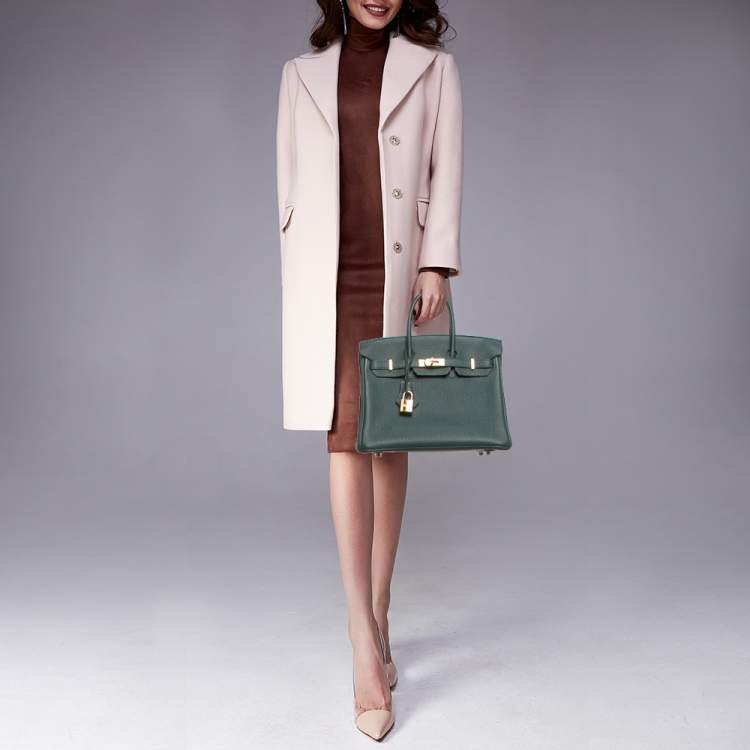 Pre Owned Hermes Vert Cypress Togo Leather Gold Finish Birkin 25 Bag