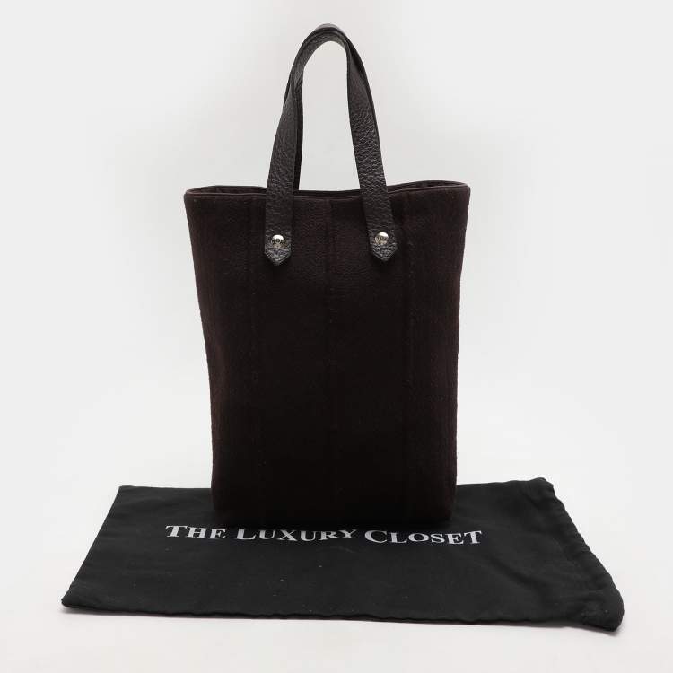 Pre Owned Hermes Dark Brown Leather and Wool Ahmedabad PM Bag