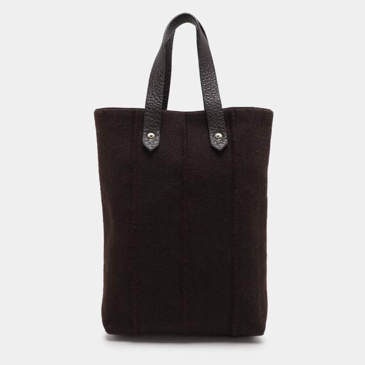 Pre Owned Hermes Dark Brown Leather and Wool Ahmedabad PM Bag