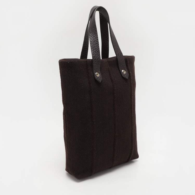 Pre Owned Hermes Dark Brown Leather and Wool Ahmedabad PM Bag
