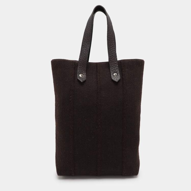 Pre Owned Hermes Dark Brown Leather and Wool Ahmedabad PM Bag