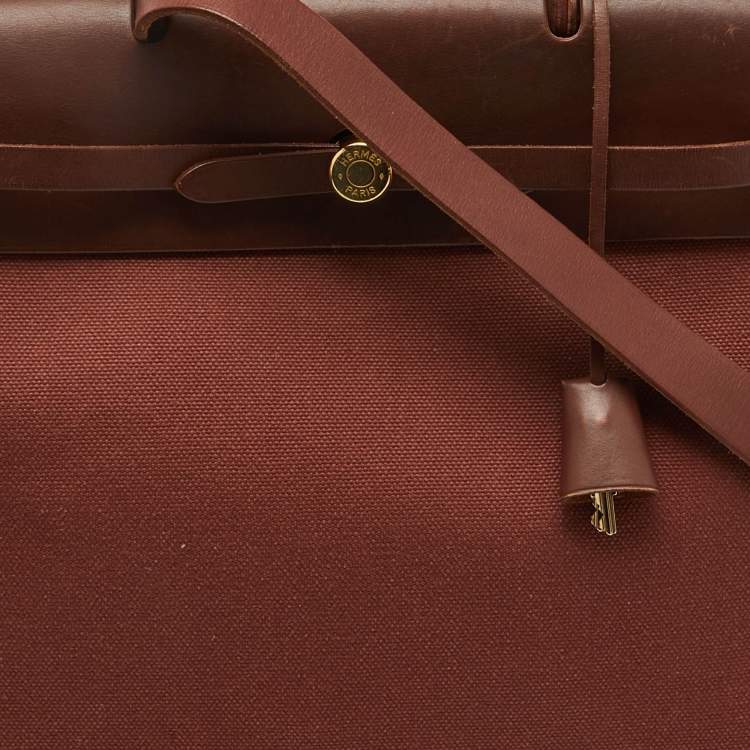 Pre Owned Hermes Rouge H Toile and Leather Herbag Zip 39 Bag