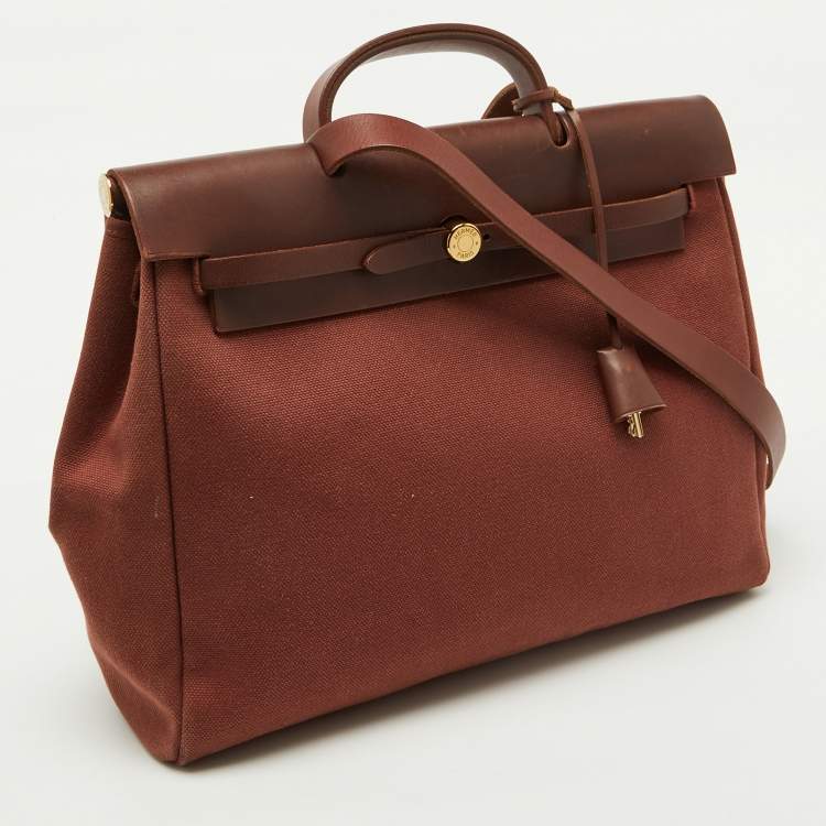 Pre Owned Hermes Rouge H Toile and Leather Herbag Zip 39 Bag
