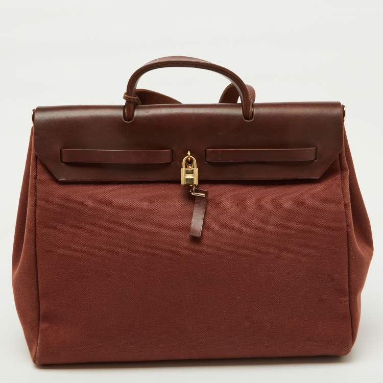 Pre Owned Hermes Rouge H Toile and Leather Herbag Zip 39 Bag