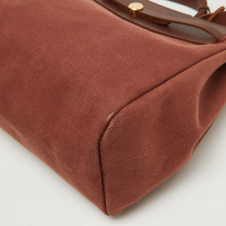 Pre Owned Hermes Rouge H Toile and Leather Herbag Zip 39 Bag