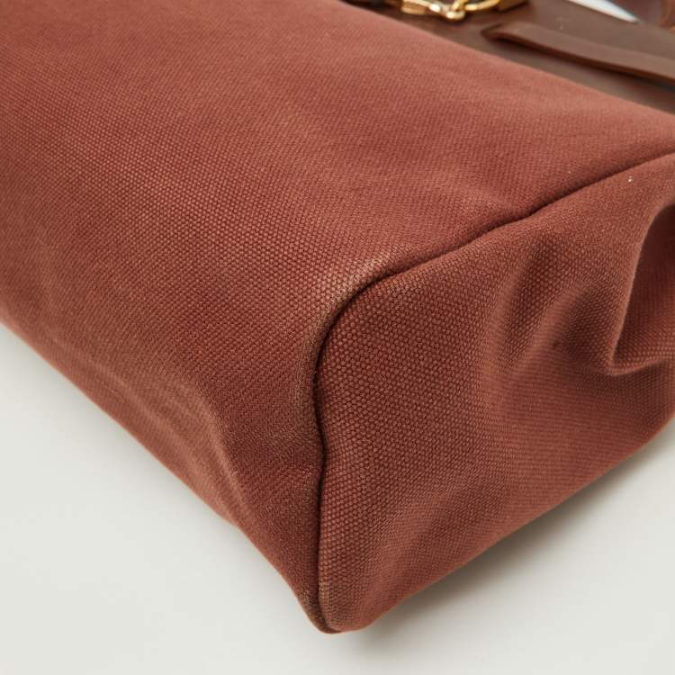 Pre Owned Hermes Rouge H Toile and Leather Herbag Zip 39 Bag