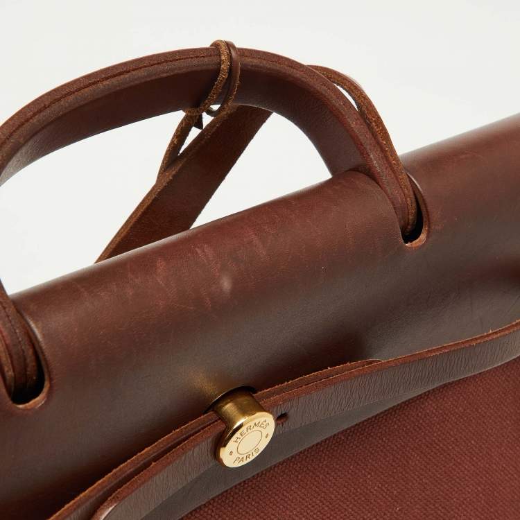 Pre Owned Hermes Rouge H Toile and Leather Herbag Zip 39 Bag