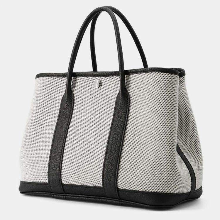 Pre Owned Hermes Ecru/Black Negonda Leather Toile H Garden Party TPM Bag