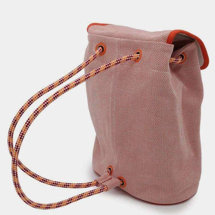 Pre Owned Hermes Orange / Framboise Cotton Les Cabanes Backpack