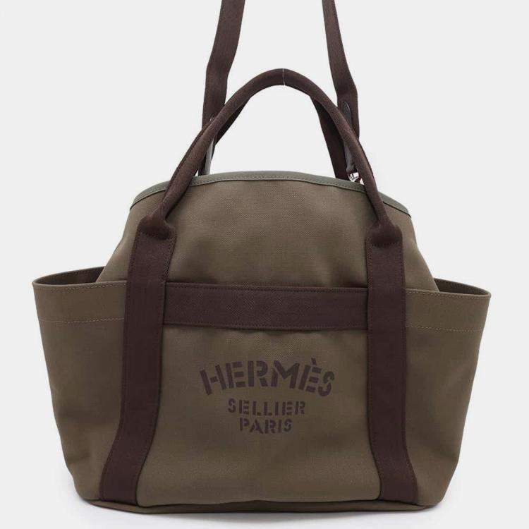 Pre Owned Hermes Groom Khaki/Fu Canvas Leather  Sac De Pansage Bag