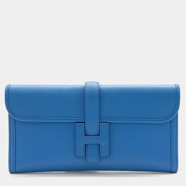Pre Owned Hermes Blue Leather Jige clutch bag